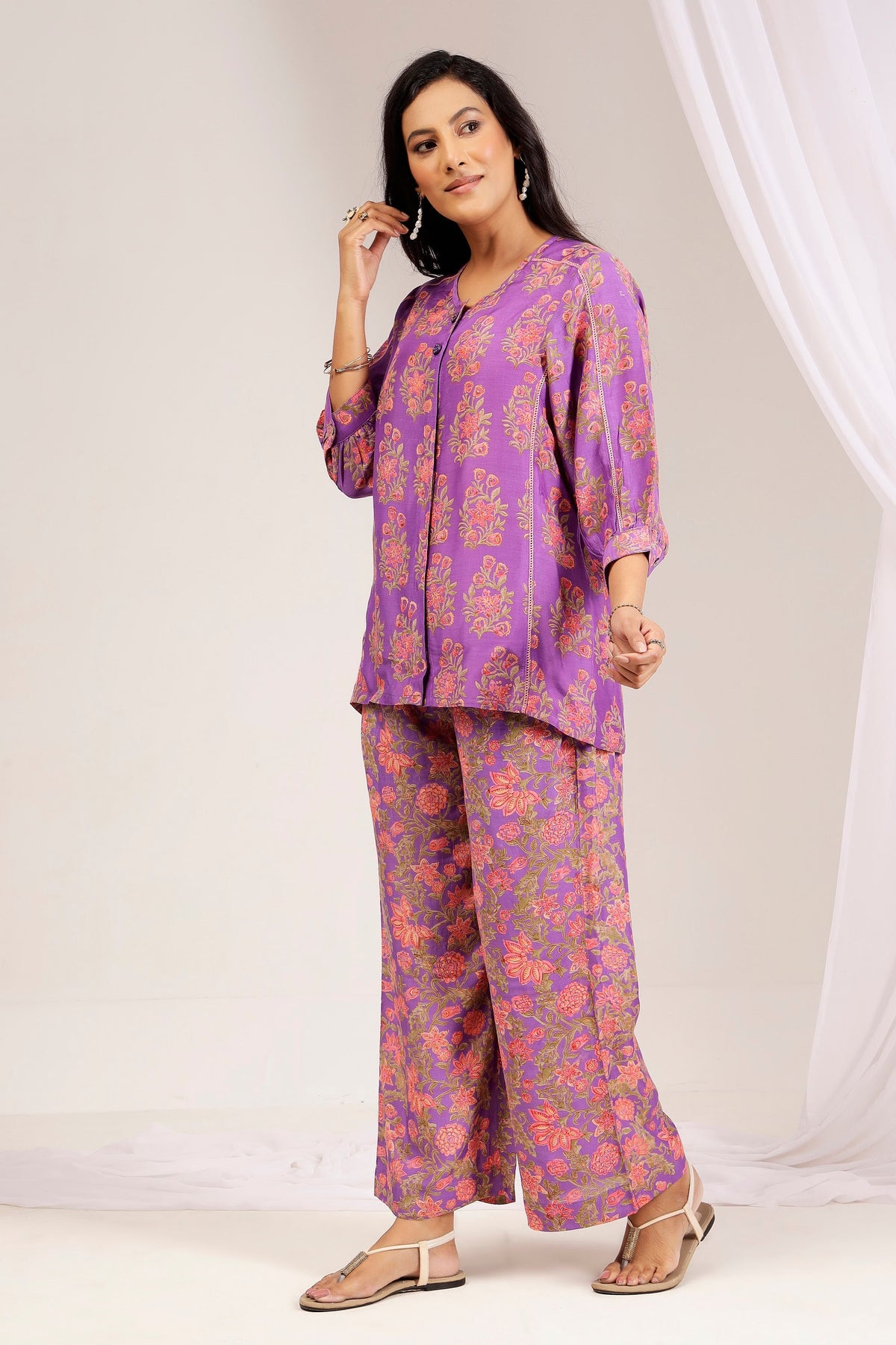 Muslin Viscose Shirt and Bell-Bottom Co-Ord Set