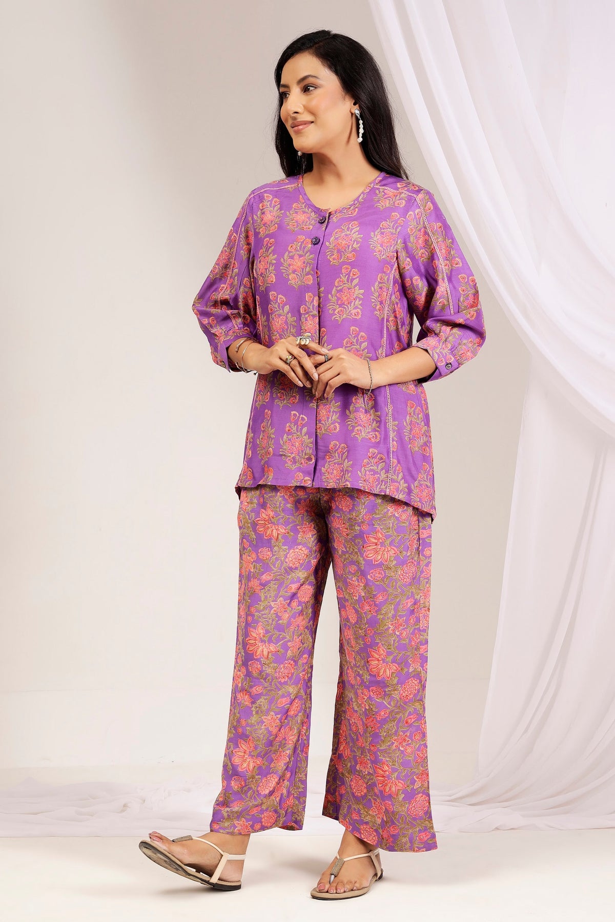 Muslin Viscose Shirt and Bell-Bottom Co-Ord Set