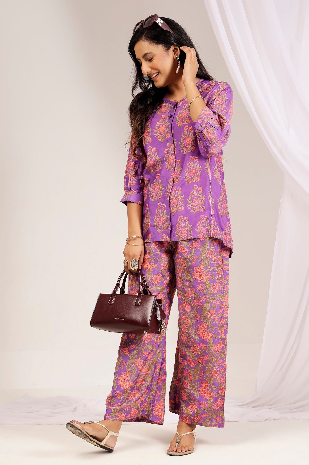 Muslin Viscose Shirt and Bell-Bottom Co-Ord Set