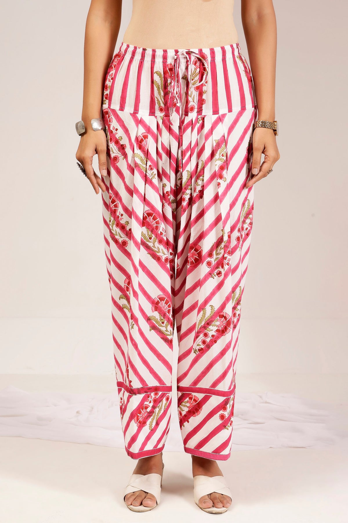 Pink Striped Cotton Mul Kurta Set