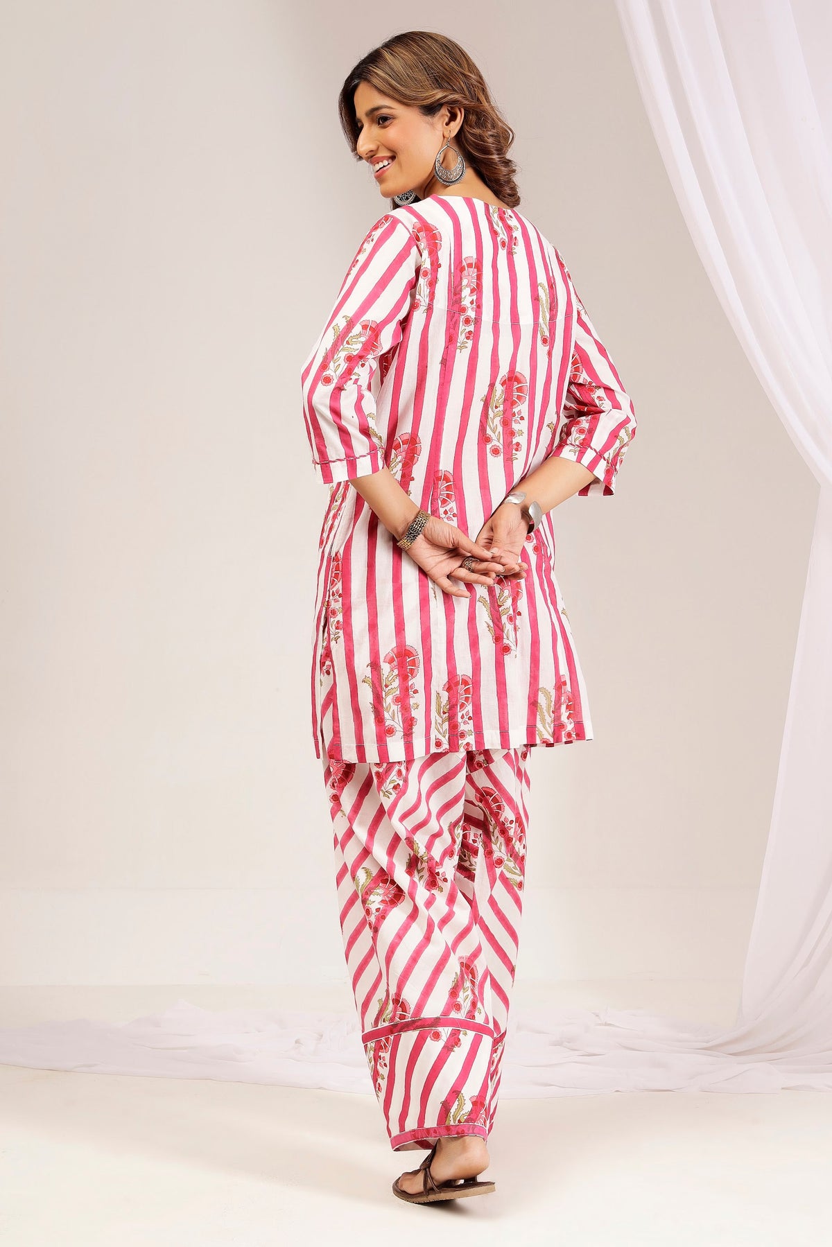 Pink Striped Cotton Mul Kurta Set