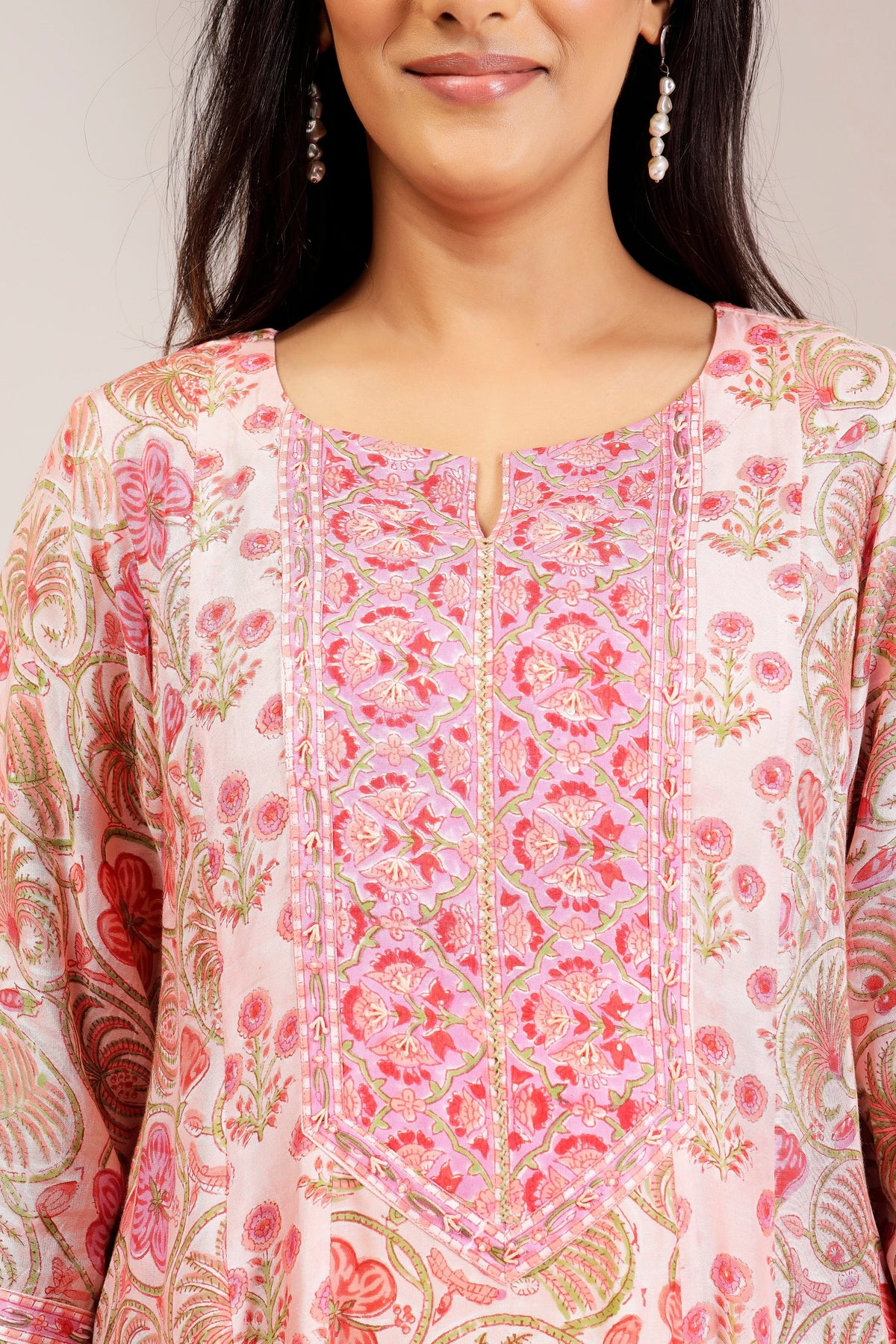 Pink Hand Block Printed Muslin A-Line Kali Dress
