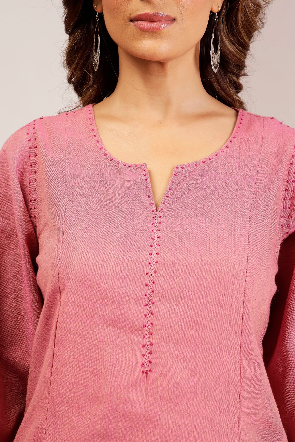 Handwoven Shot Cotton Embroidered Co-Ord Set – Pink