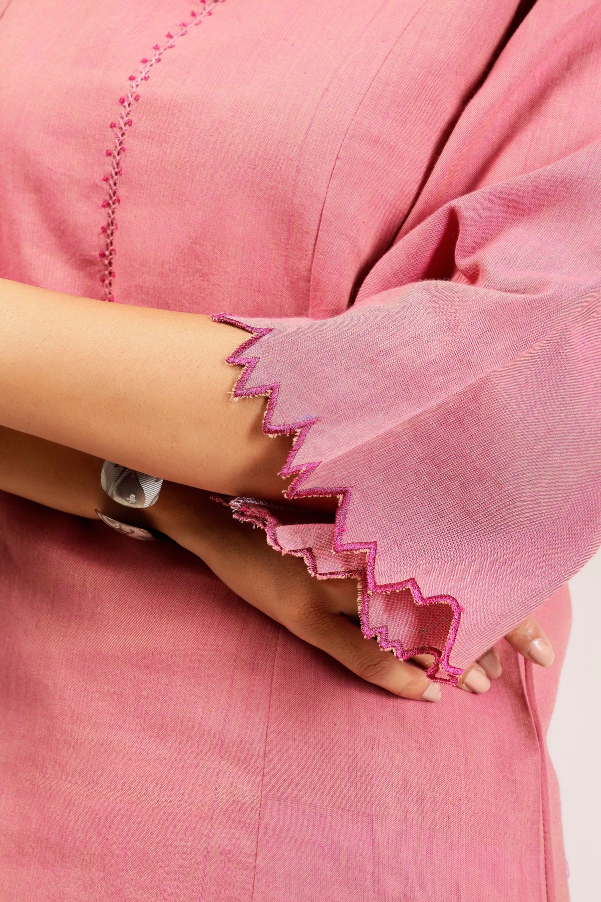 Handwoven Shot Cotton Embroidered Co-Ord Set – Pink