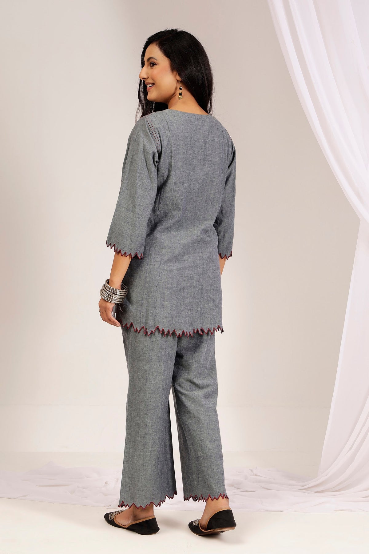 Handwoven Shot Cotton Embroidered Co-Ord Set – Grey