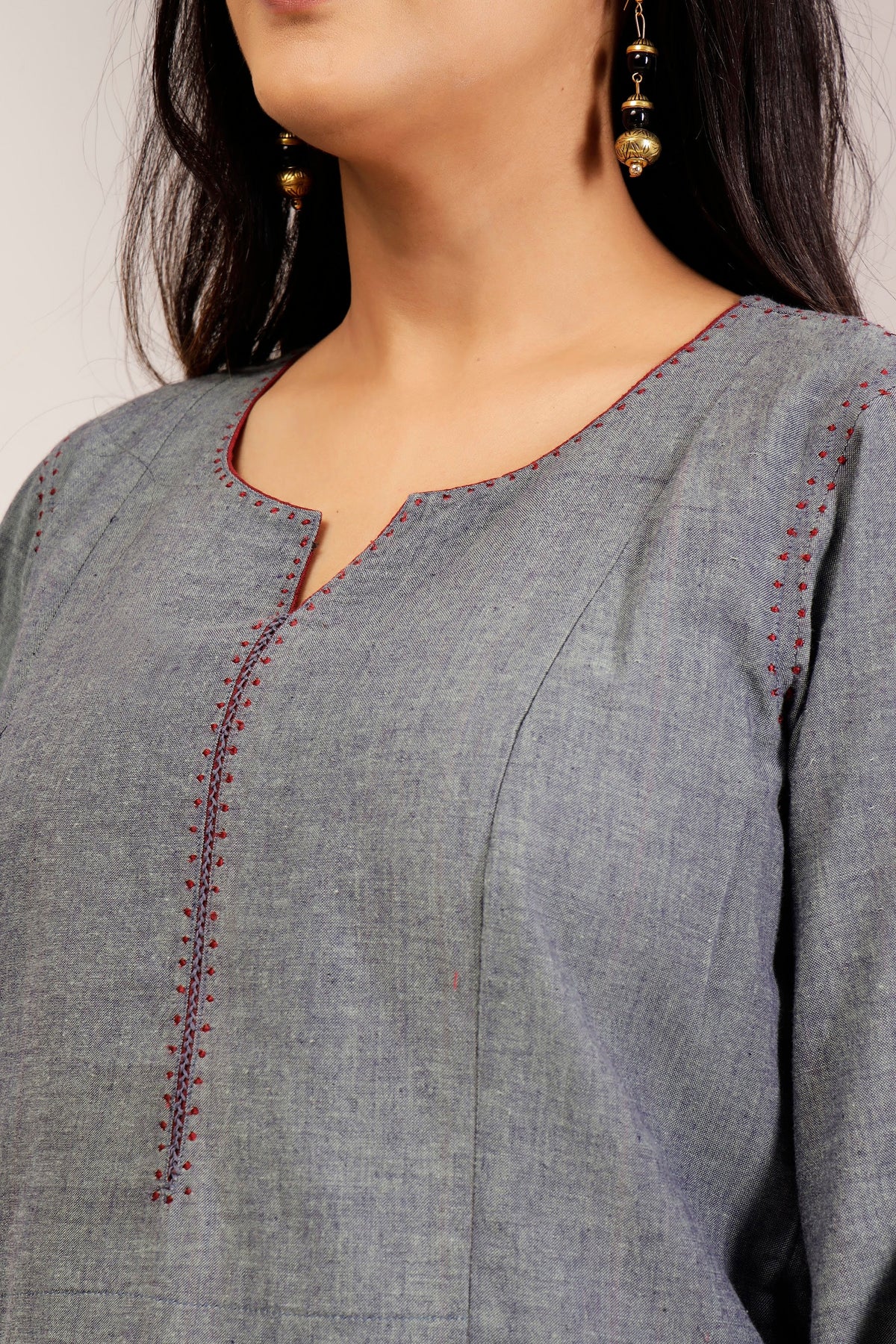 Handwoven Shot Cotton Embroidered Co-Ord Set – Grey