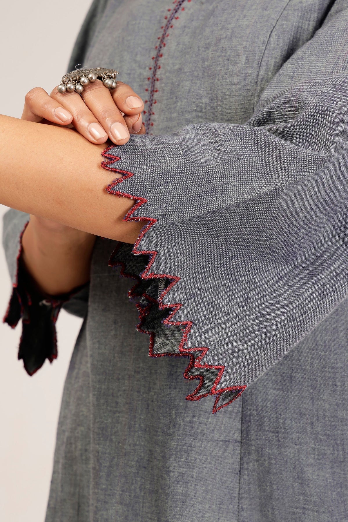 Handwoven Shot Cotton Embroidered Co-Ord Set – Grey