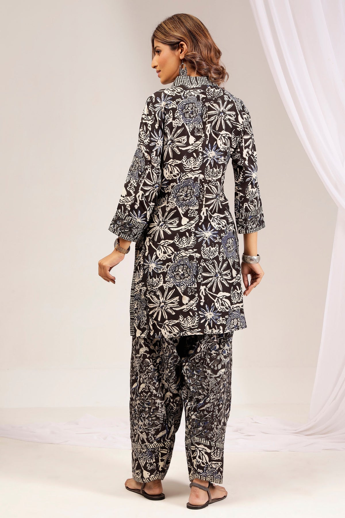 Black Bagru Block Print Muslin Farshi Salwar Co-Ord Set