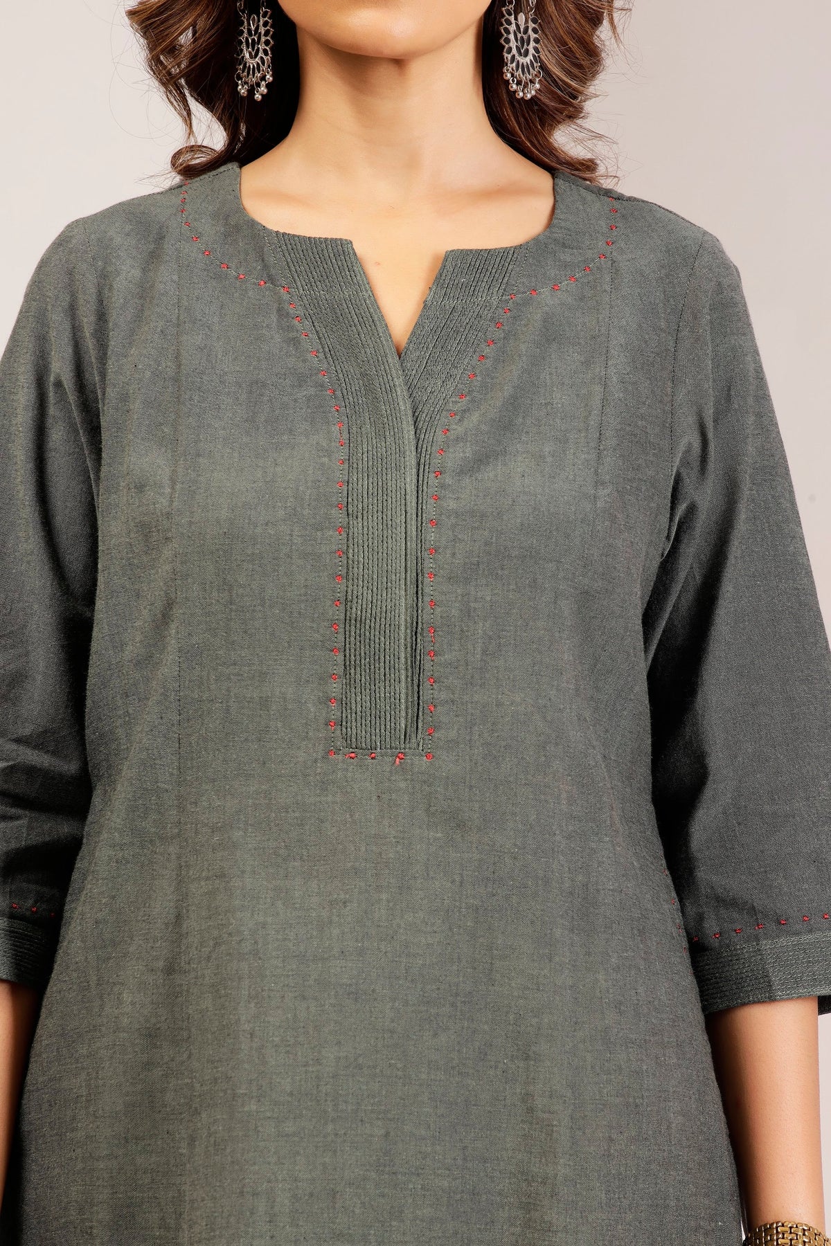 Green Handwoven Shot Cotton Embroidered Co-Ord Set