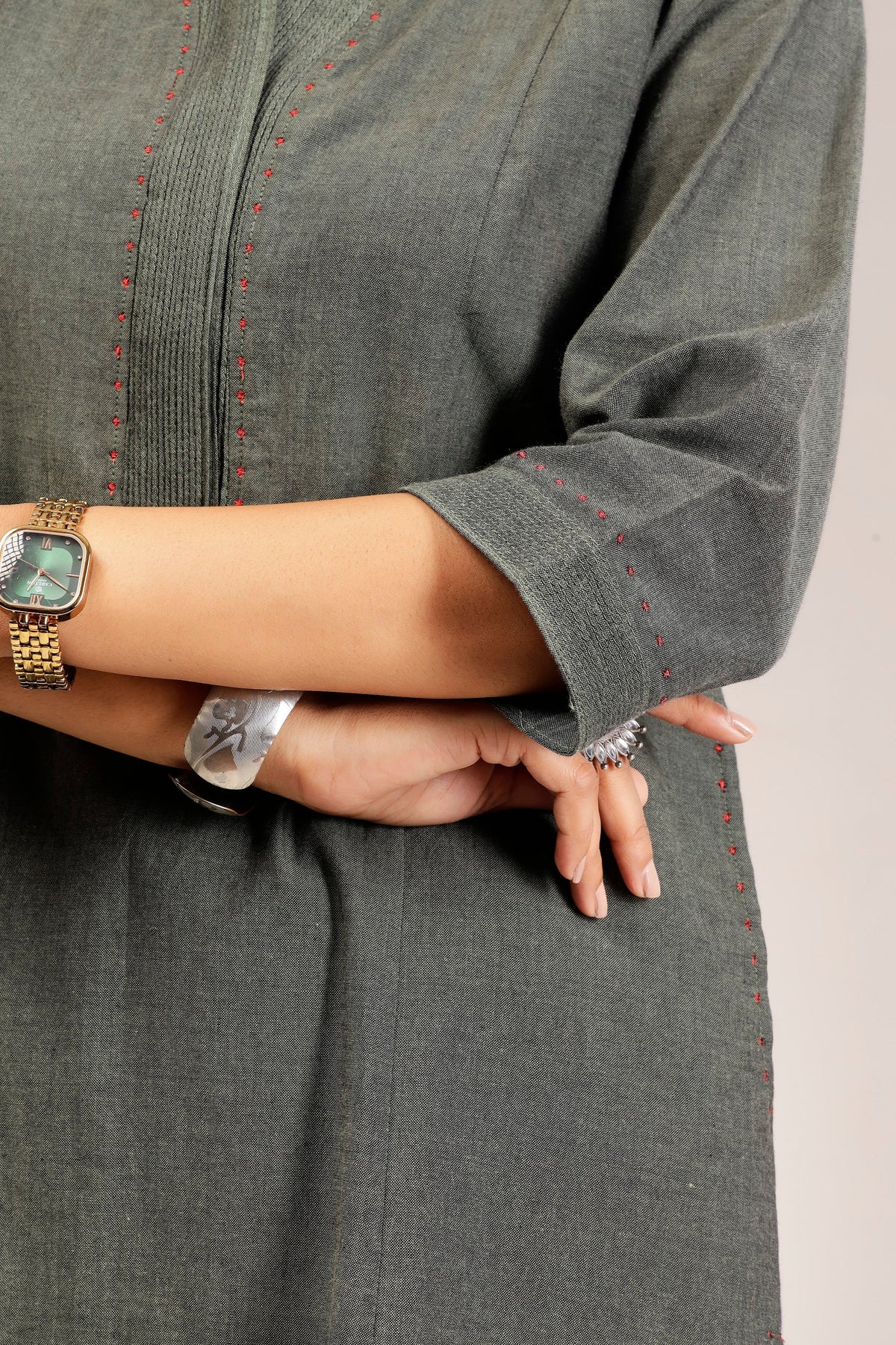Green Handwoven Shot Cotton Embroidered Co-Ord Set