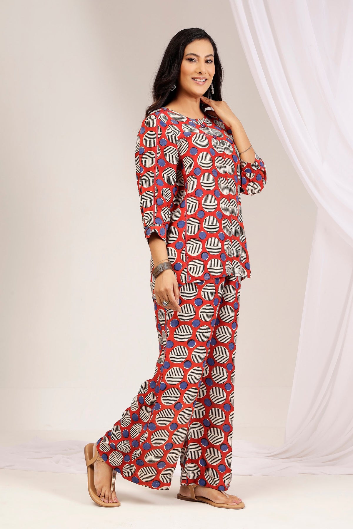 Rust Brick Geometric Bagru Print Muslin Cotton Co-Ord Set