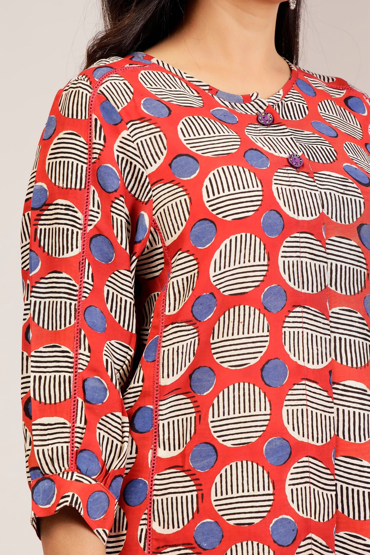 Rust Brick Geometric Bagru Print Muslin Cotton Co-Ord Set