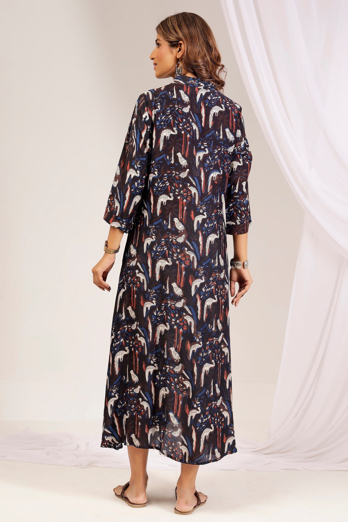 Indigo & Madder Muslin A-Line Midi Dress