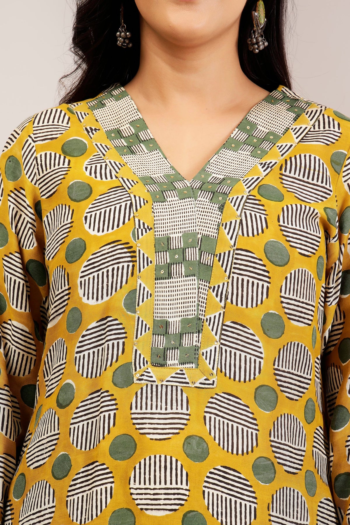 Mustard Geometric Muslin Farshi Salwar Co-ord Set
