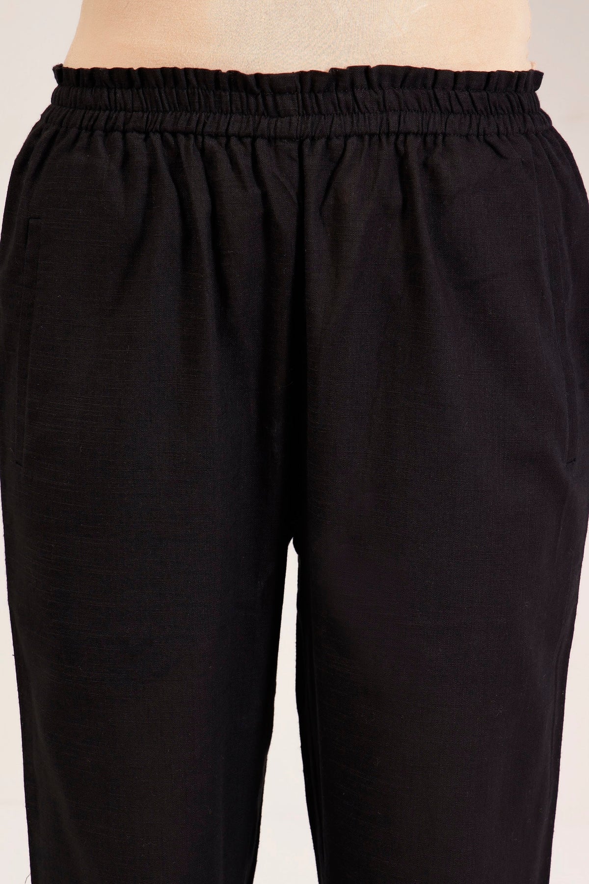 Classic Black Slub Cotton Comfort Trousers