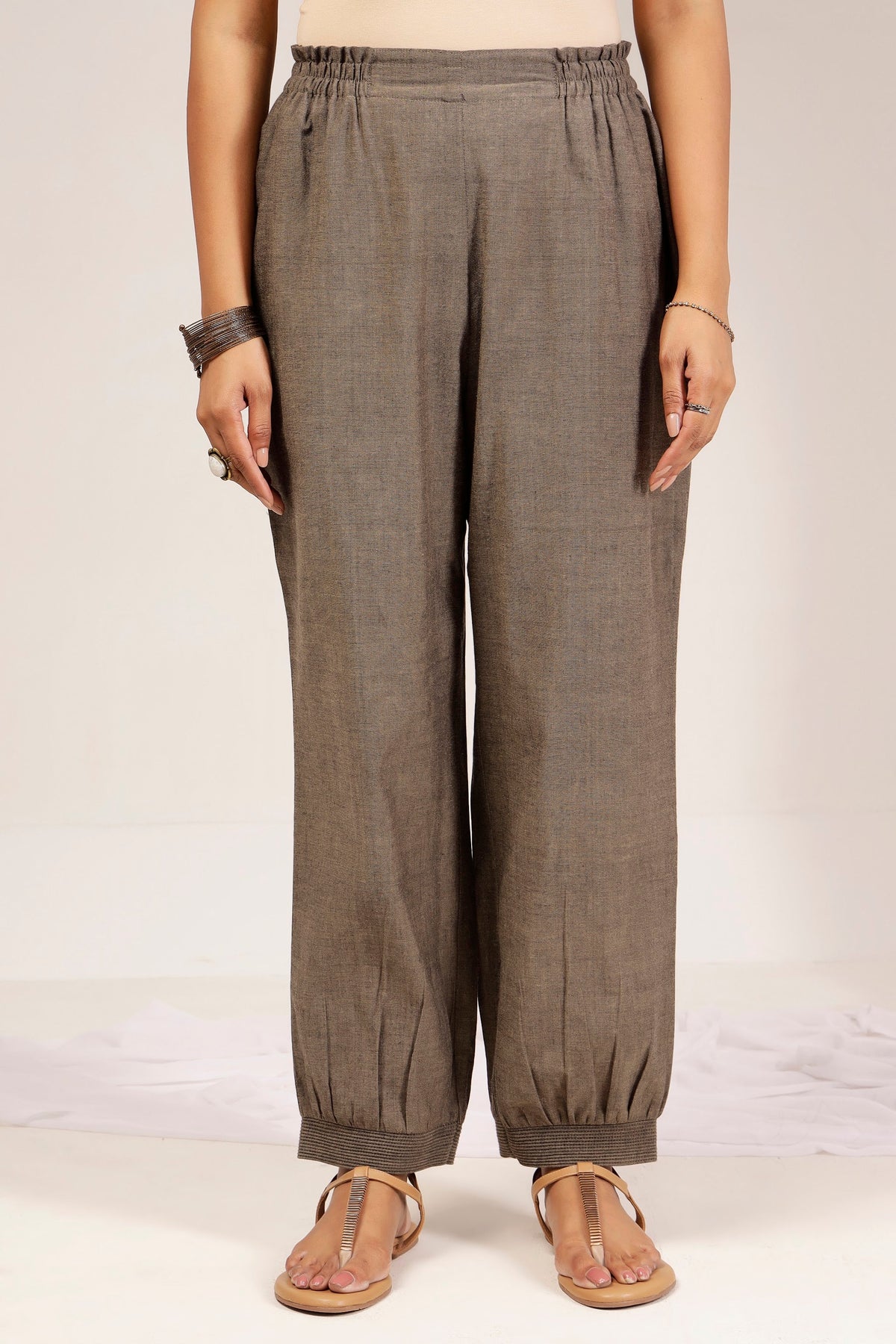 Taupe Handwoven Cotton Formal Tunic & Salwar Co-ord Set