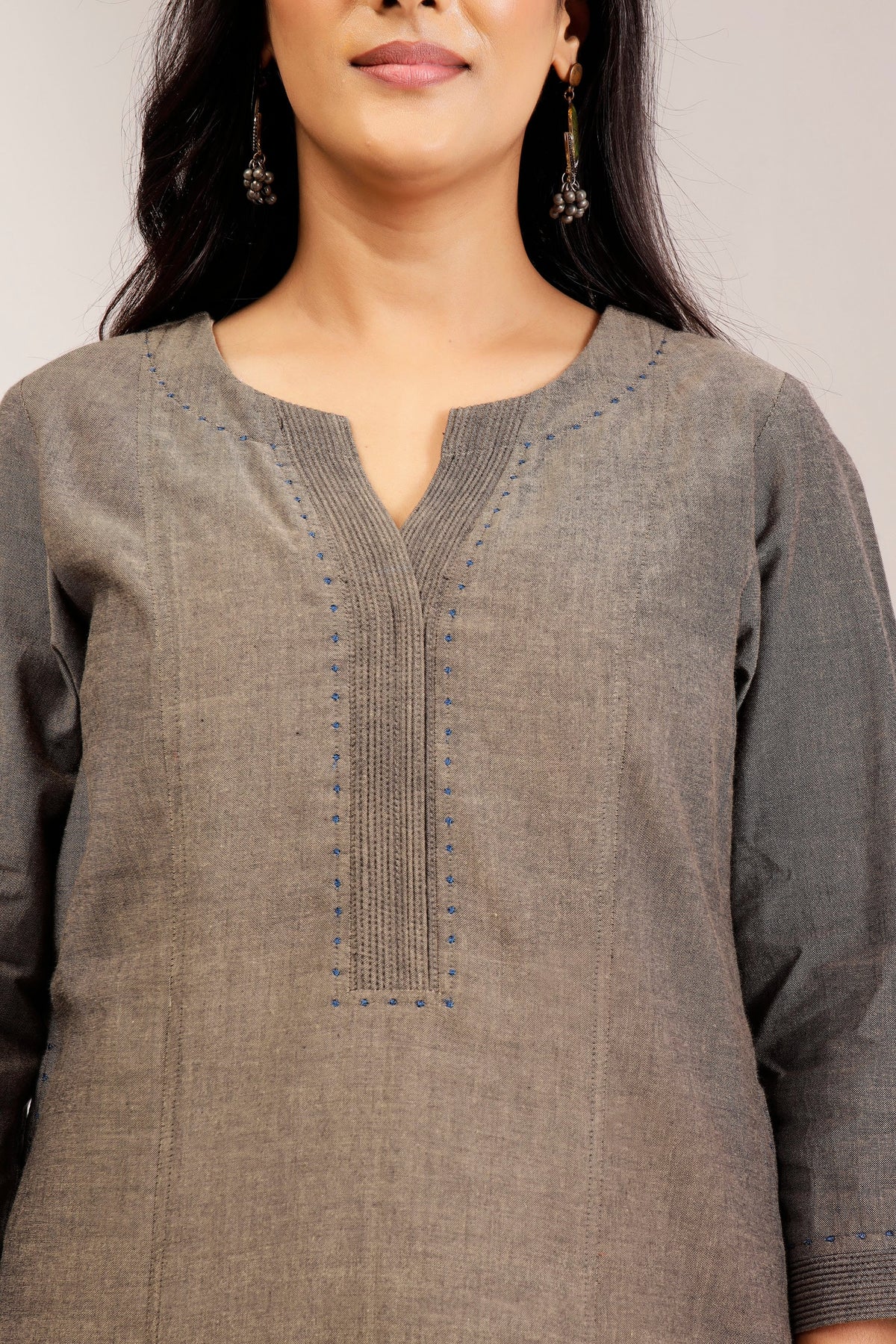 Taupe Handwoven Cotton Formal Tunic & Salwar Co-ord Set