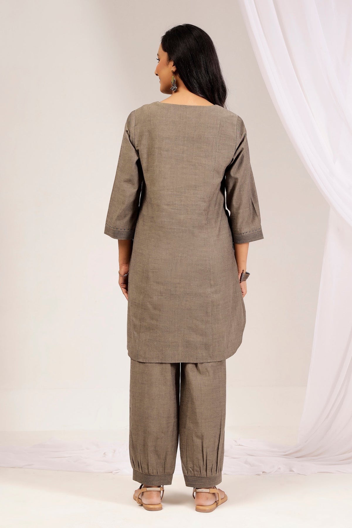 Taupe Handwoven Cotton Formal Tunic & Salwar Co-ord Set