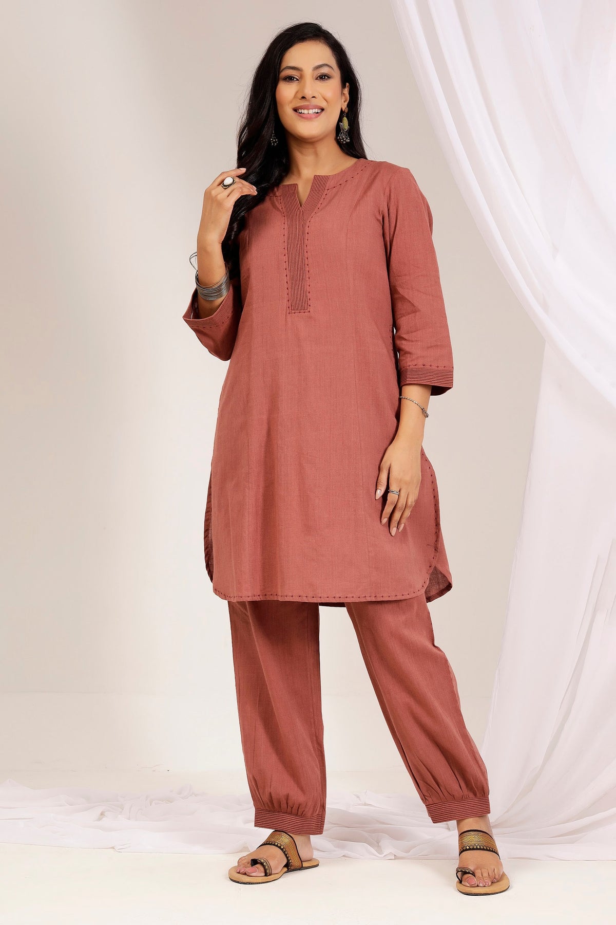 Rosewood Handwoven Cotton Tunic & Salwar Co-ord Set