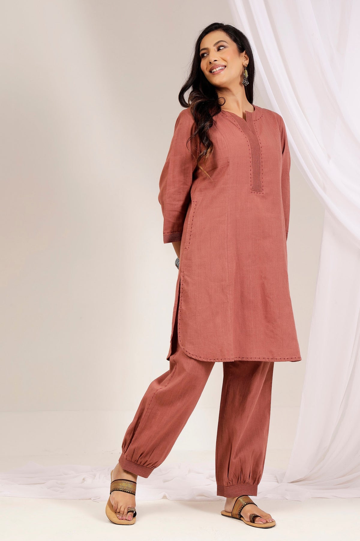 Rosewood Handwoven Cotton Tunic & Salwar Co-ord Set