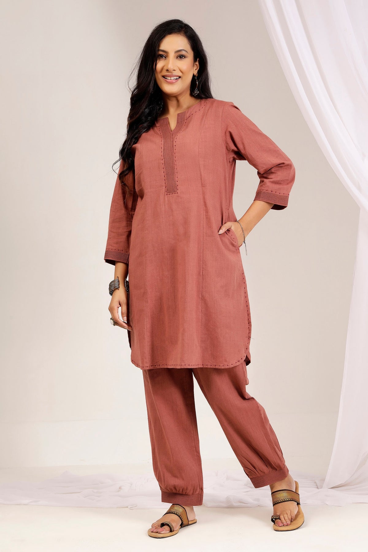 Rosewood Handwoven Cotton Tunic & Salwar Co-ord Set