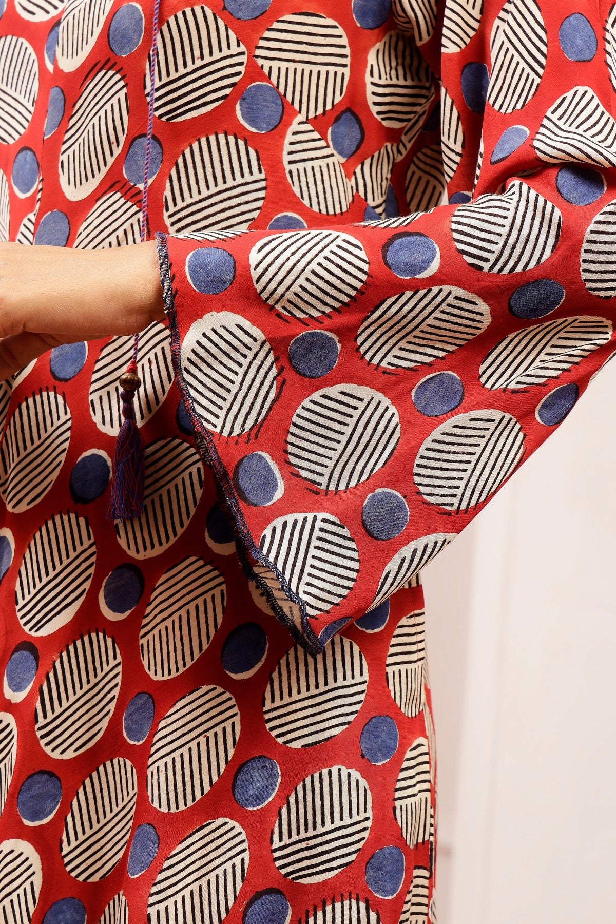 Terracotta Geometric Muslin Flare Dress with Dori Ties