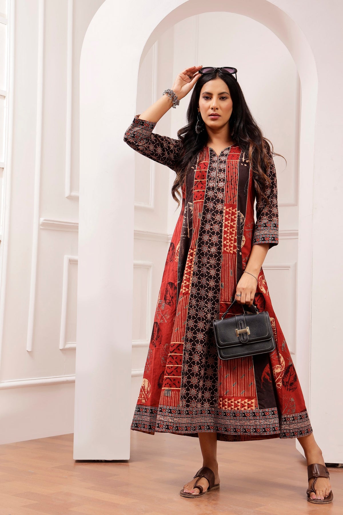 Signature Ajrakh Multi-Panel Gota Work A-Line Dress