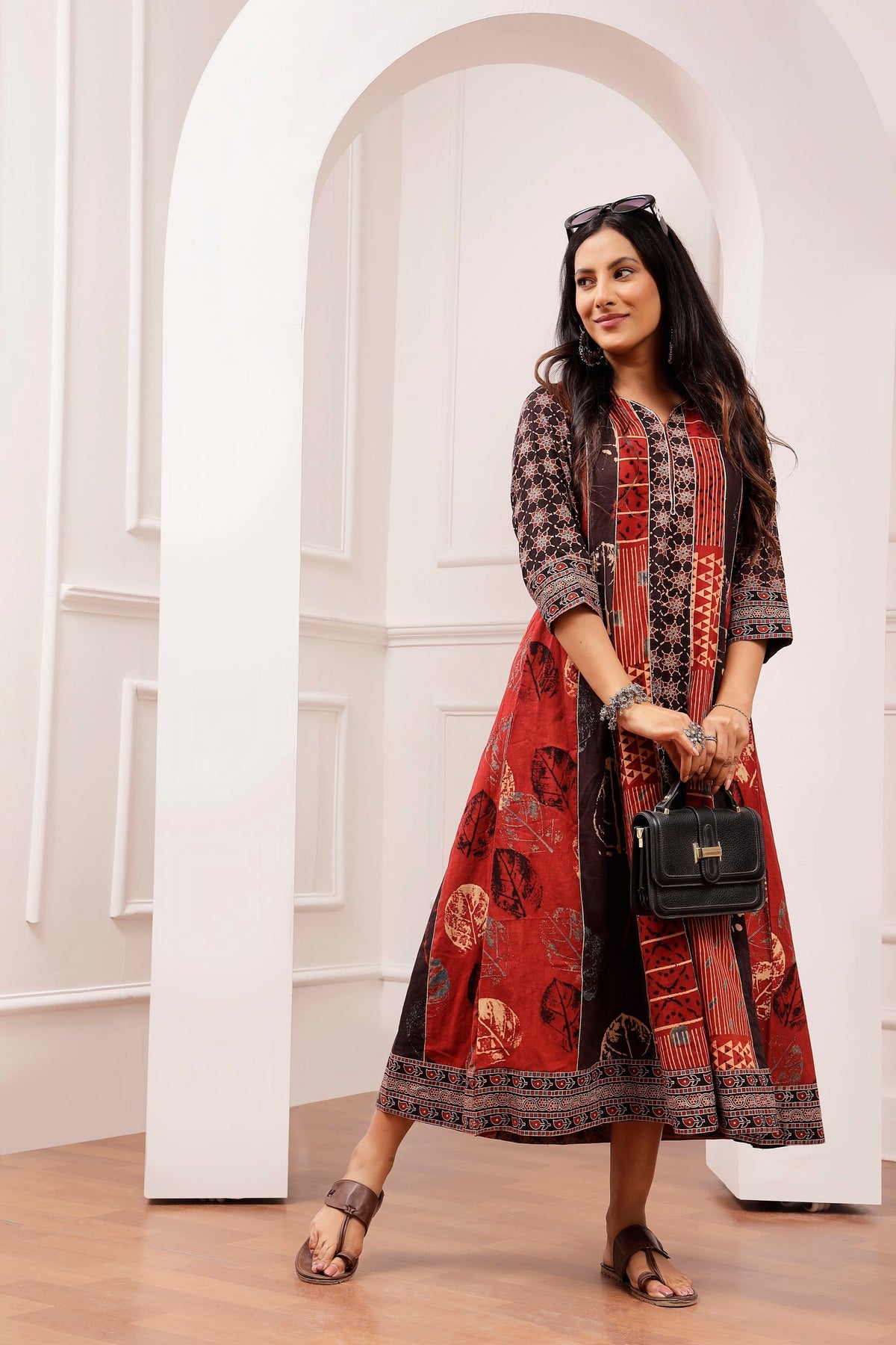 Signature Ajrakh Multi-Panel Gota Work A-Line Dress
