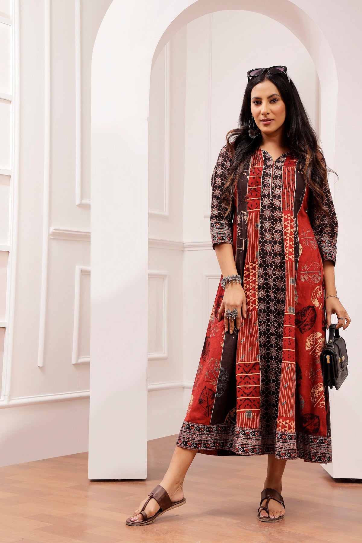 Signature Ajrakh Multi-Panel Gota Work A-Line Dress