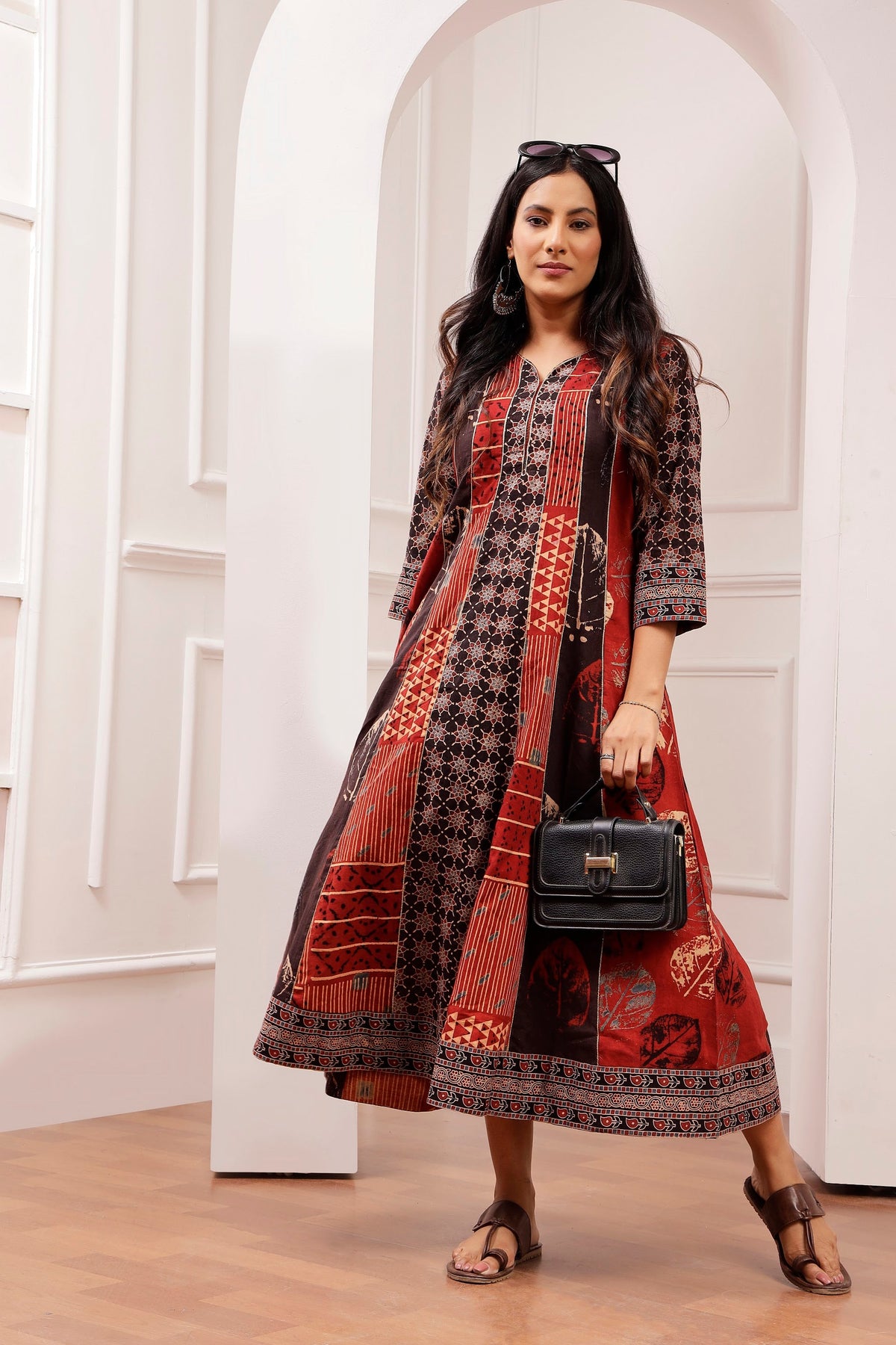 Signature Ajrakh Multi-Panel Gota Work A-Line Dress