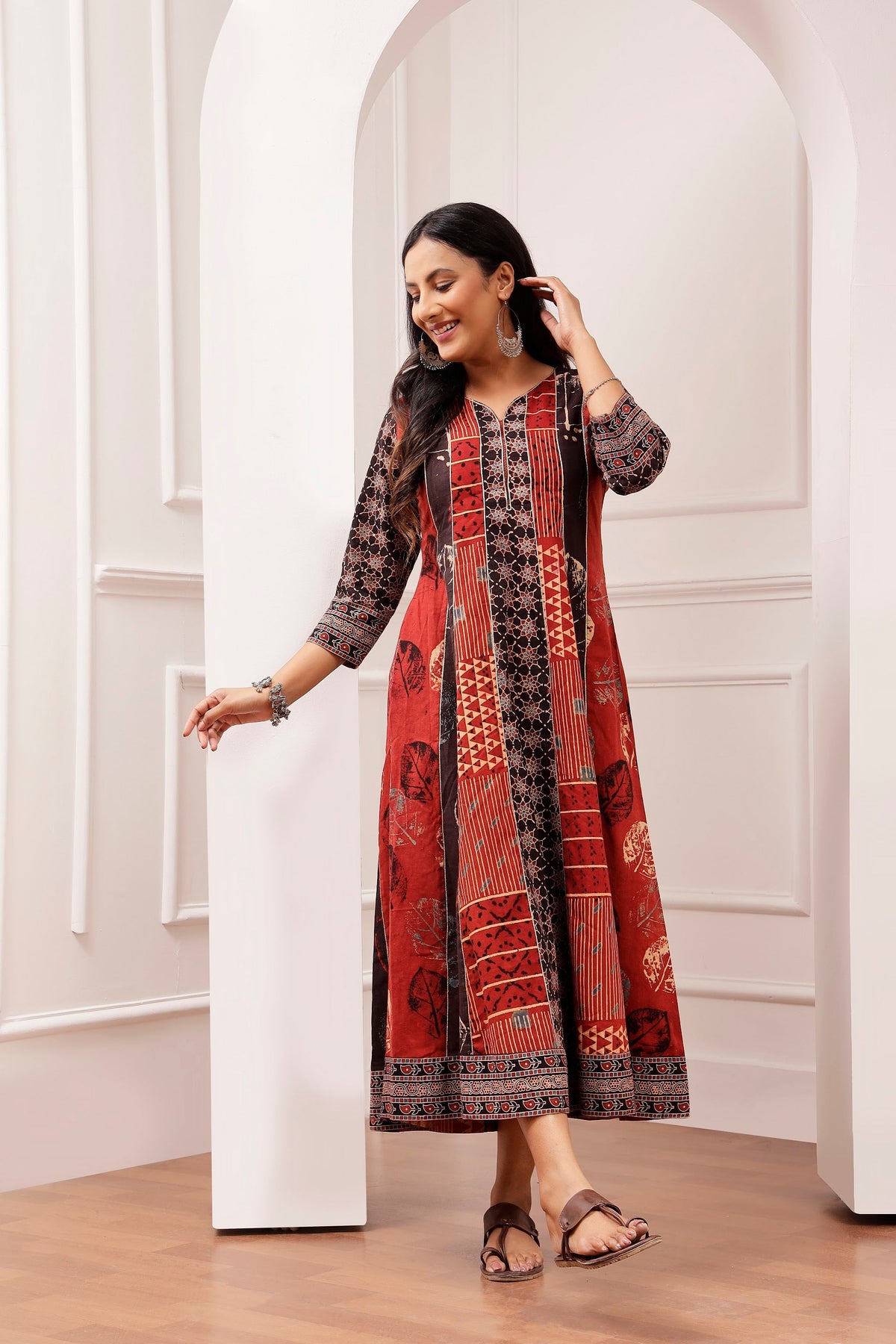 Signature Ajrakh Multi-Panel Gota Work A-Line Dress