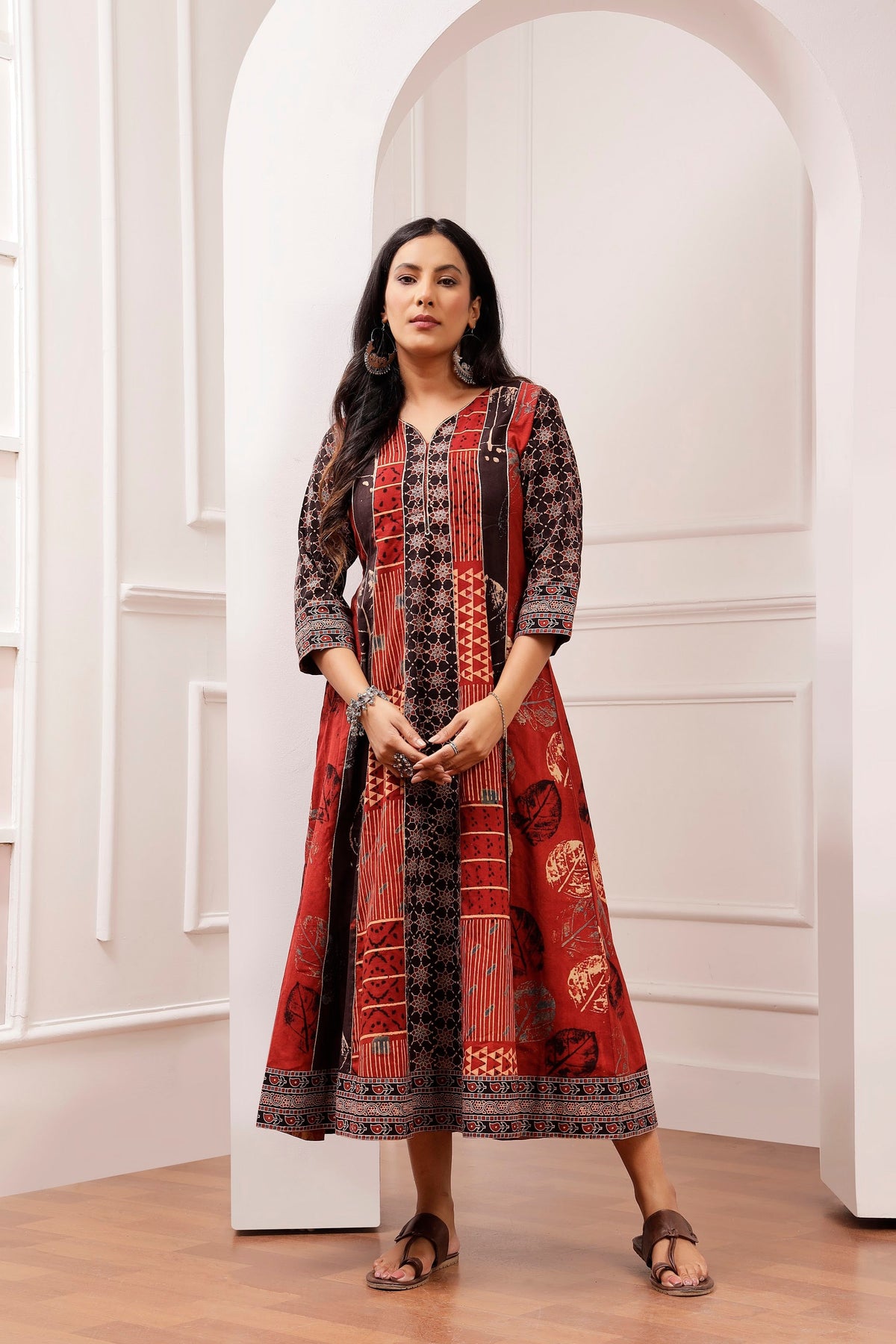 Signature Ajrakh Multi-Panel Gota Work A-Line Dress