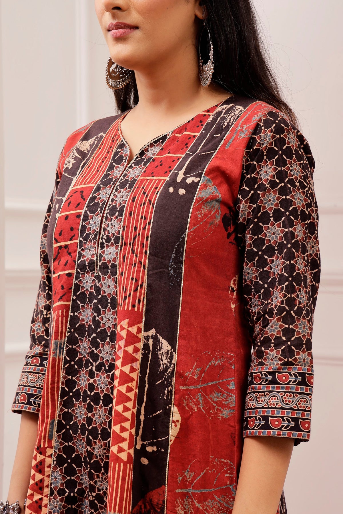 Signature Ajrakh Multi-Panel Gota Work A-Line Dress