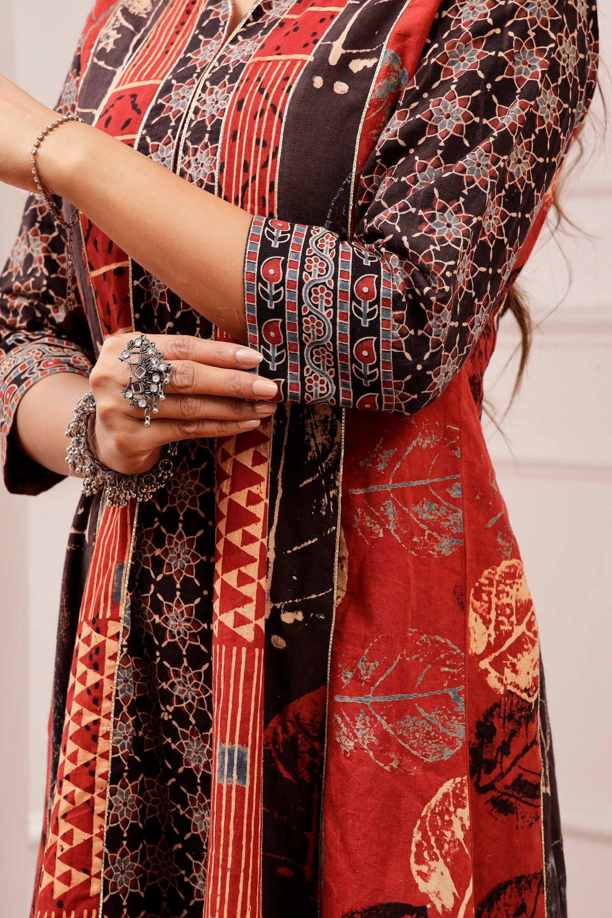 Signature Ajrakh Multi-Panel Gota Work A-Line Dress