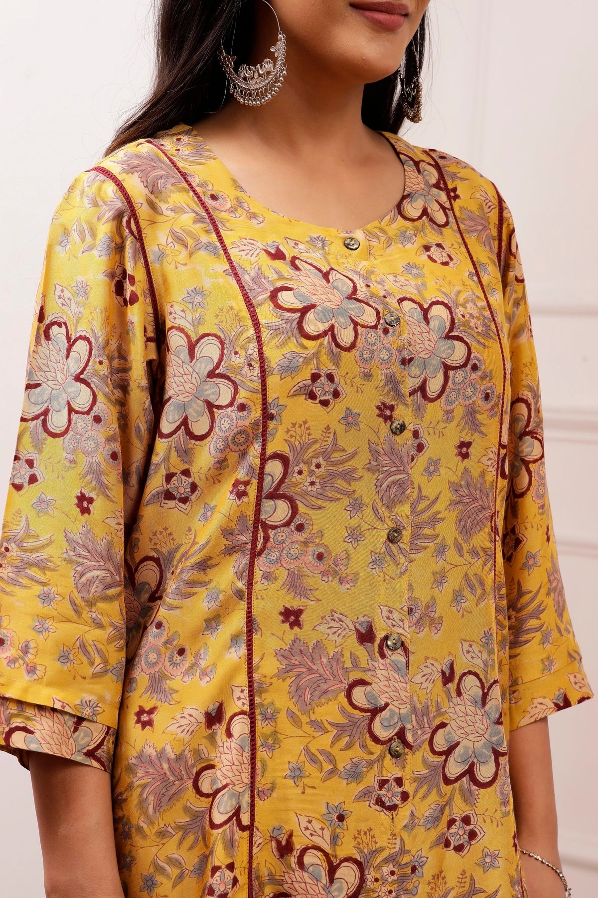 Mustard Floral Muslin Tunic & Wide-Leg Trouser co-ord Set