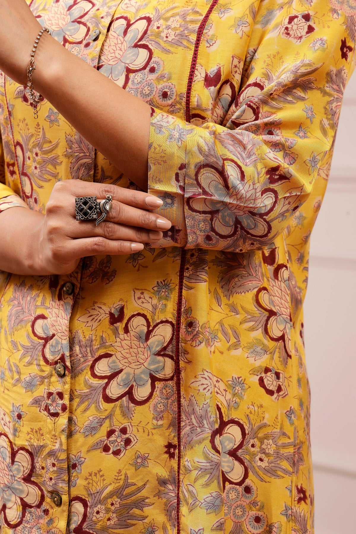 Mustard Floral Muslin Tunic & Wide-Leg Trouser co-ord Set