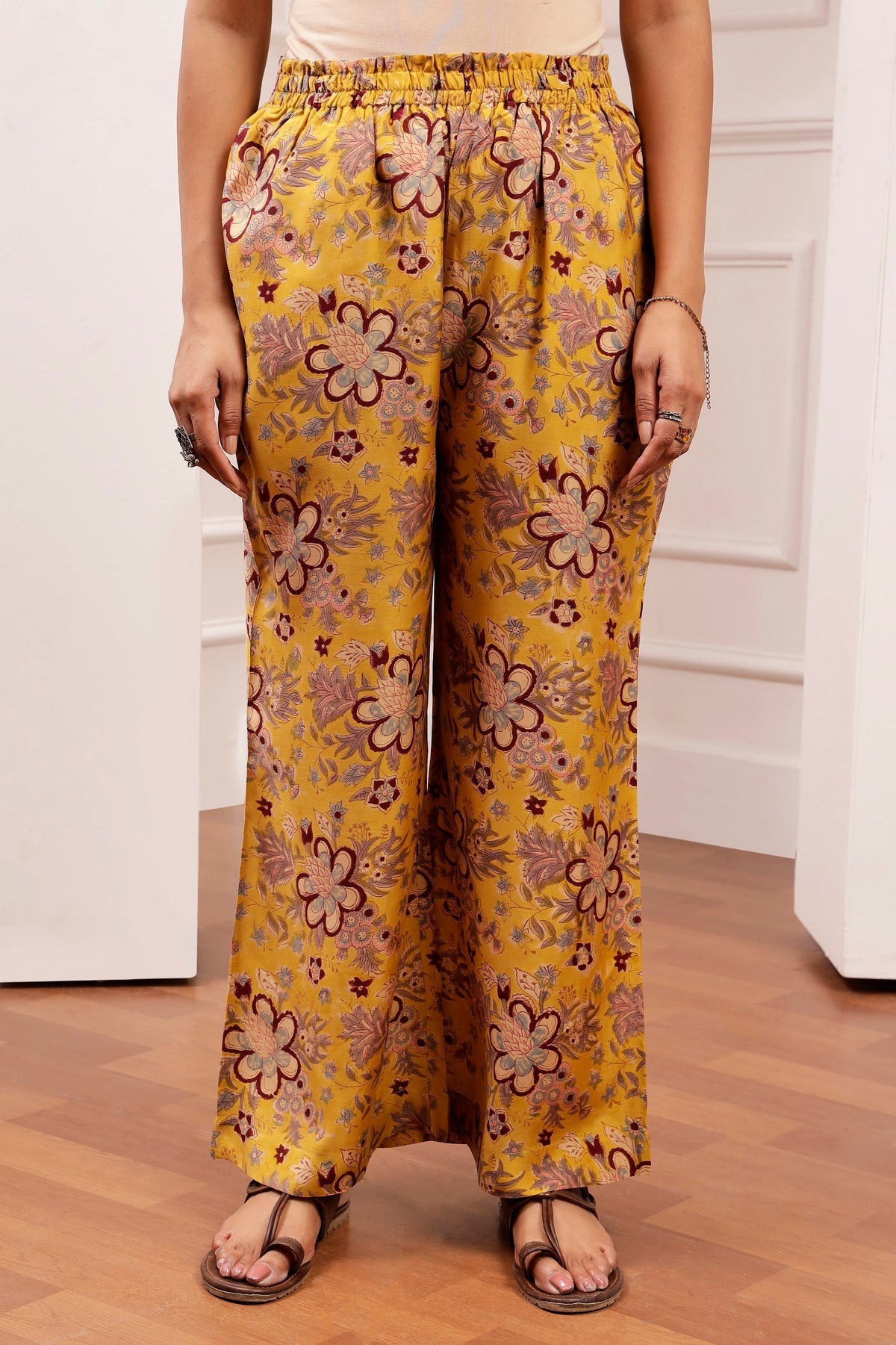 Mustard Floral Muslin Tunic & Wide-Leg Trouser co-ord Set