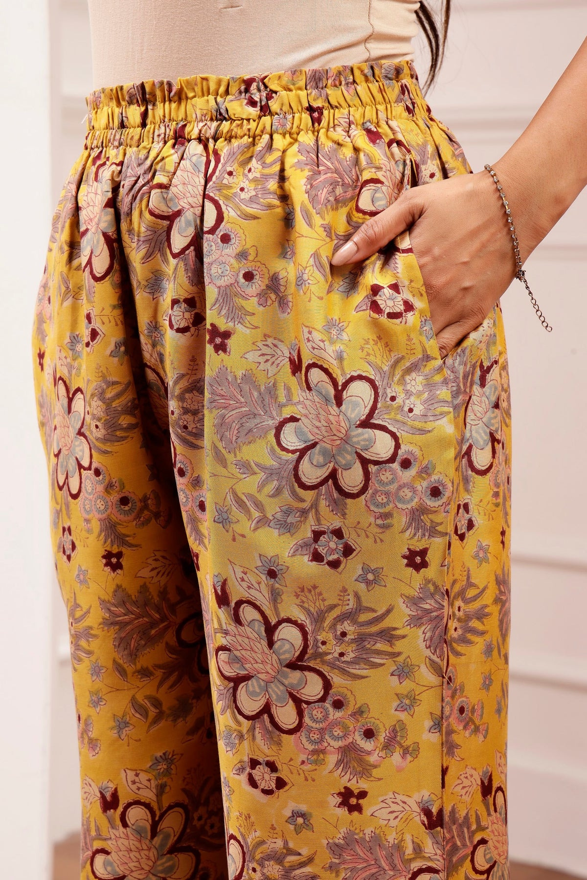 Mustard Floral Muslin Tunic & Wide-Leg Trouser co-ord Set