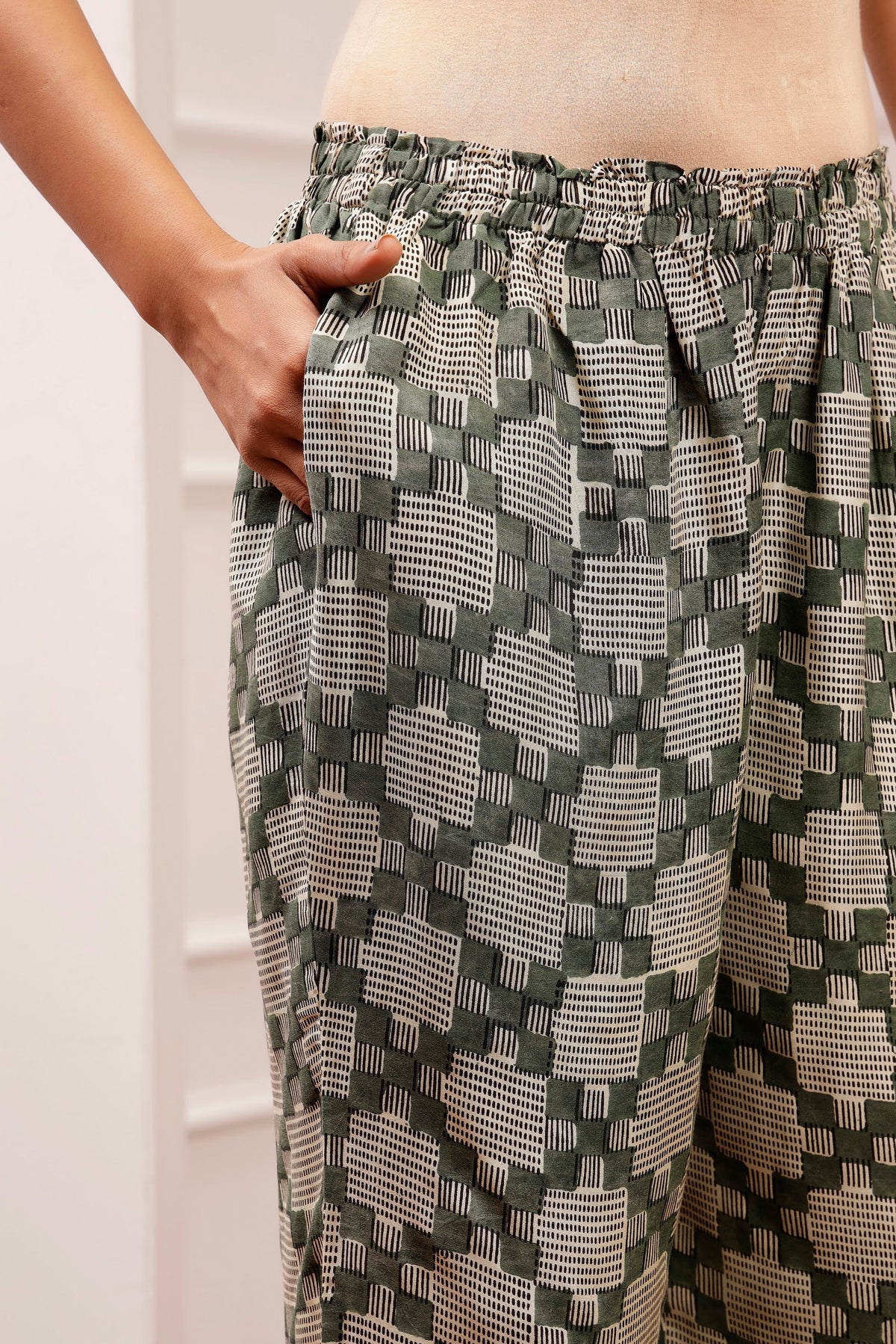 Sage Geometric Bagru Print Muslin Co-ord Set
