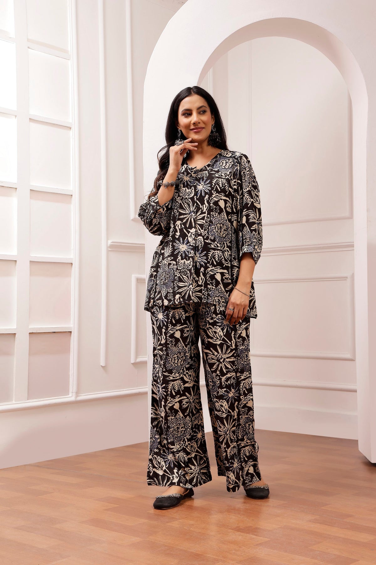 Midnight charcoal Bagru Print Muslin Lounge Co-ord Set