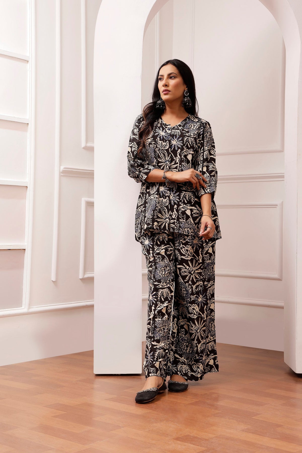 Midnight charcoal Bagru Print Muslin Lounge Co-ord Set