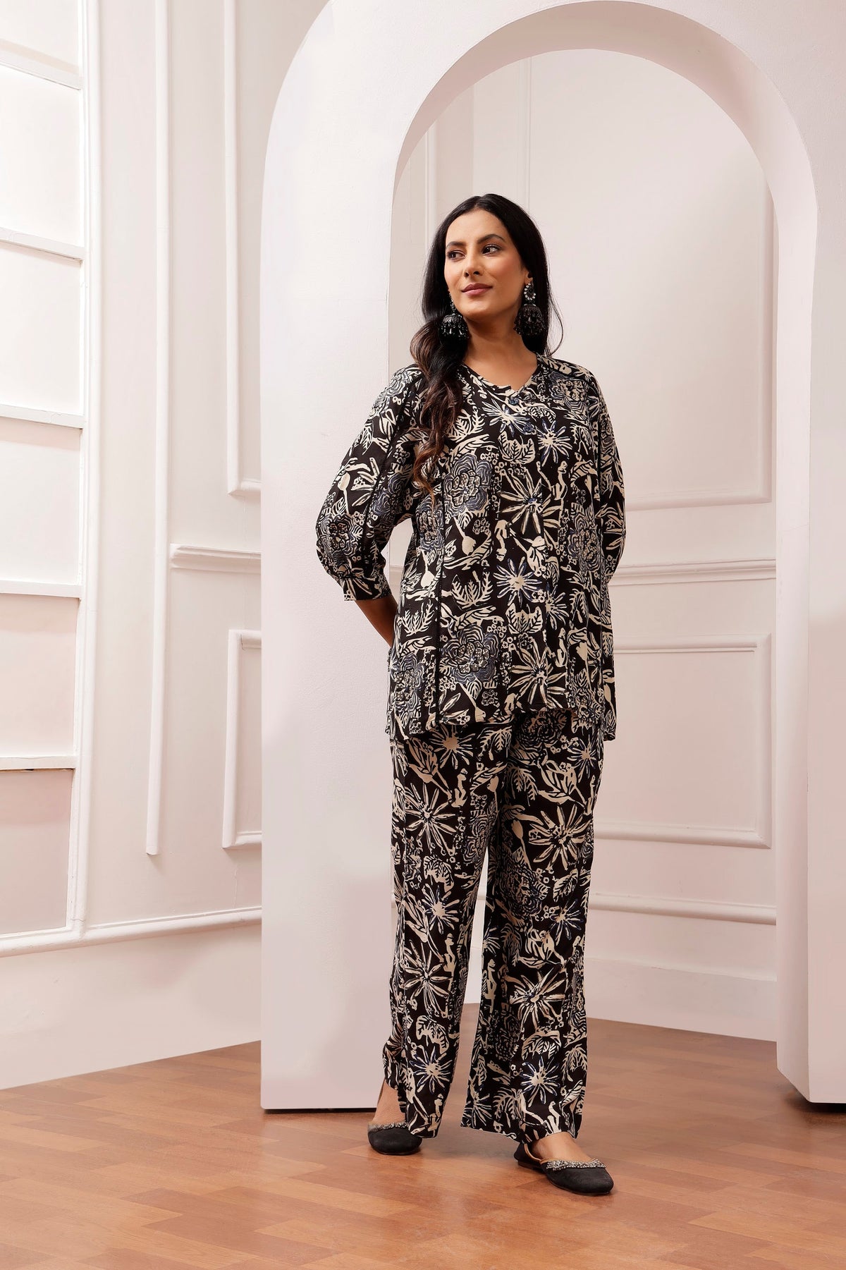 Midnight charcoal Bagru Print Muslin Lounge Co-ord Set