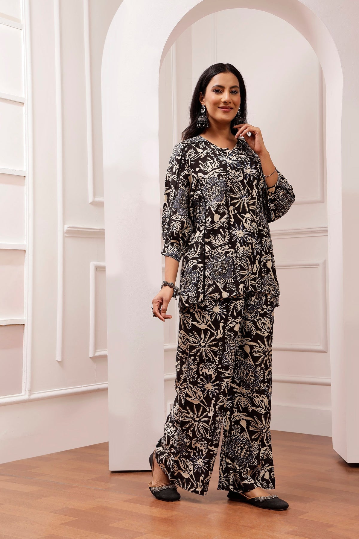 Midnight charcoal Bagru Print Muslin Lounge Co-ord Set