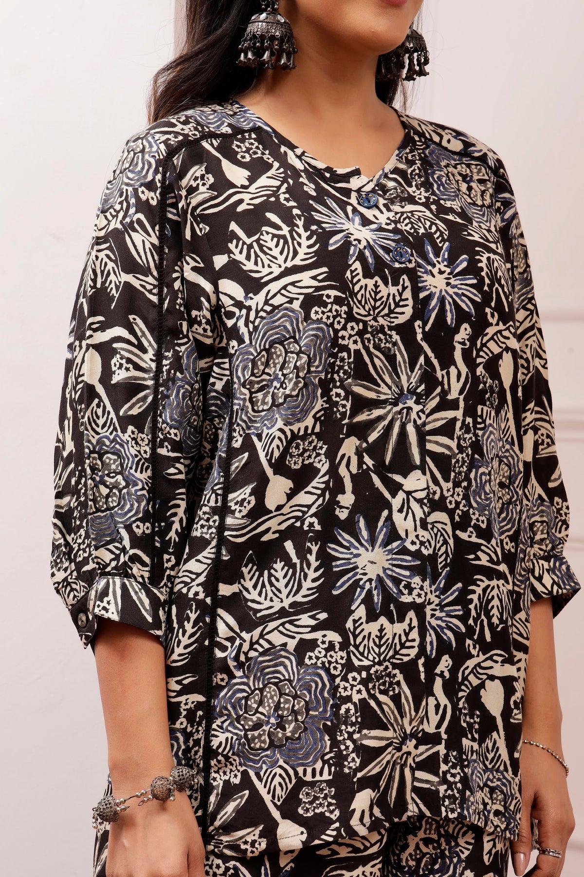 Midnight charcoal Bagru Print Muslin Lounge Co-ord Set