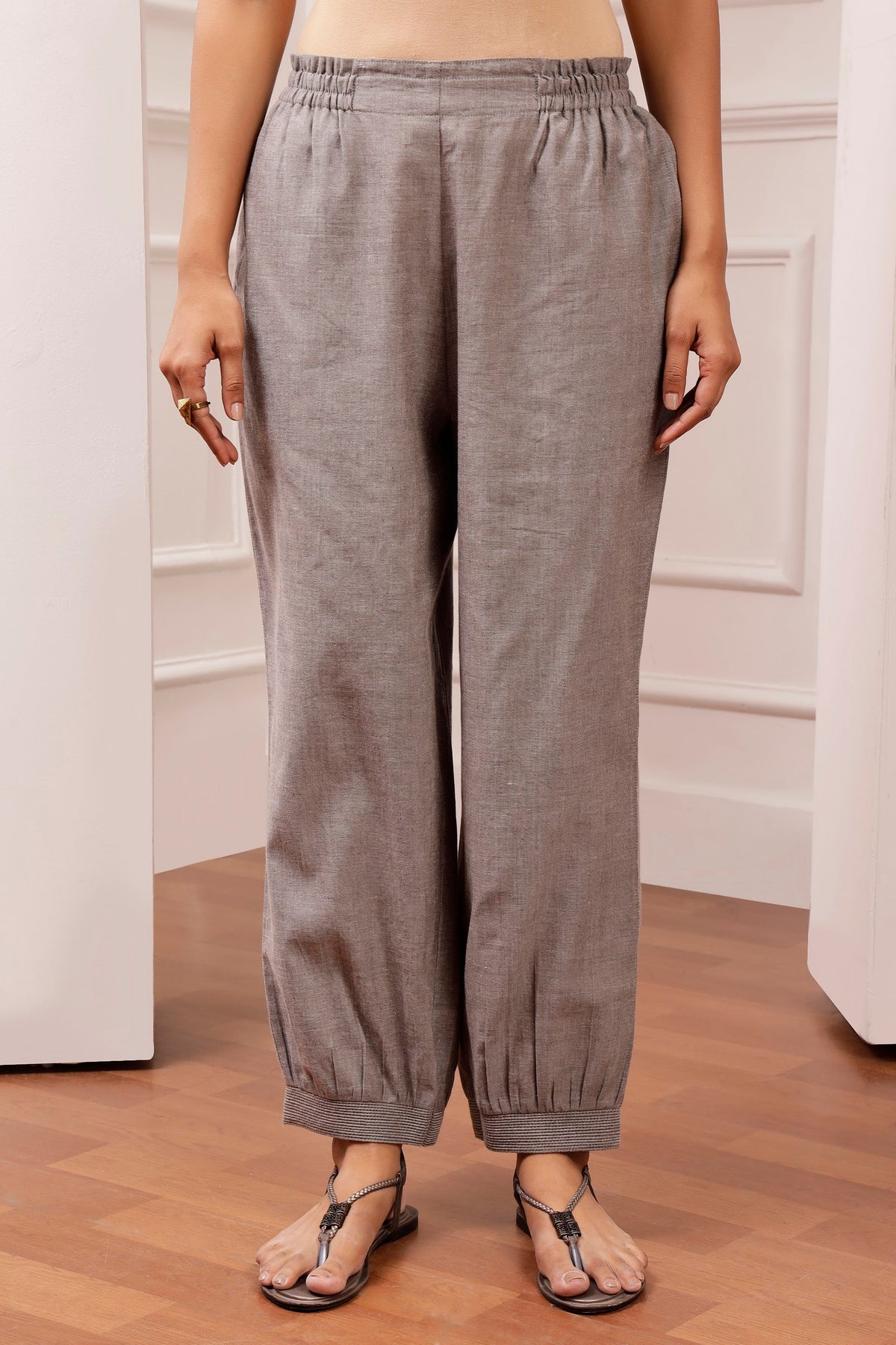 Steel Grey Shot Cotton Pintuck & Salwar Pant Set