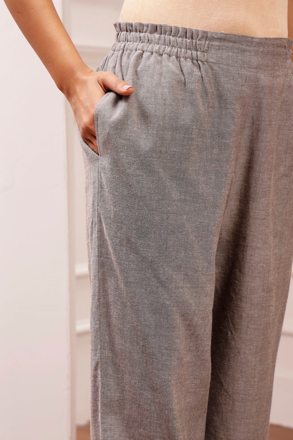 Steel Grey Shot Cotton Pintuck & Salwar Pant Set
