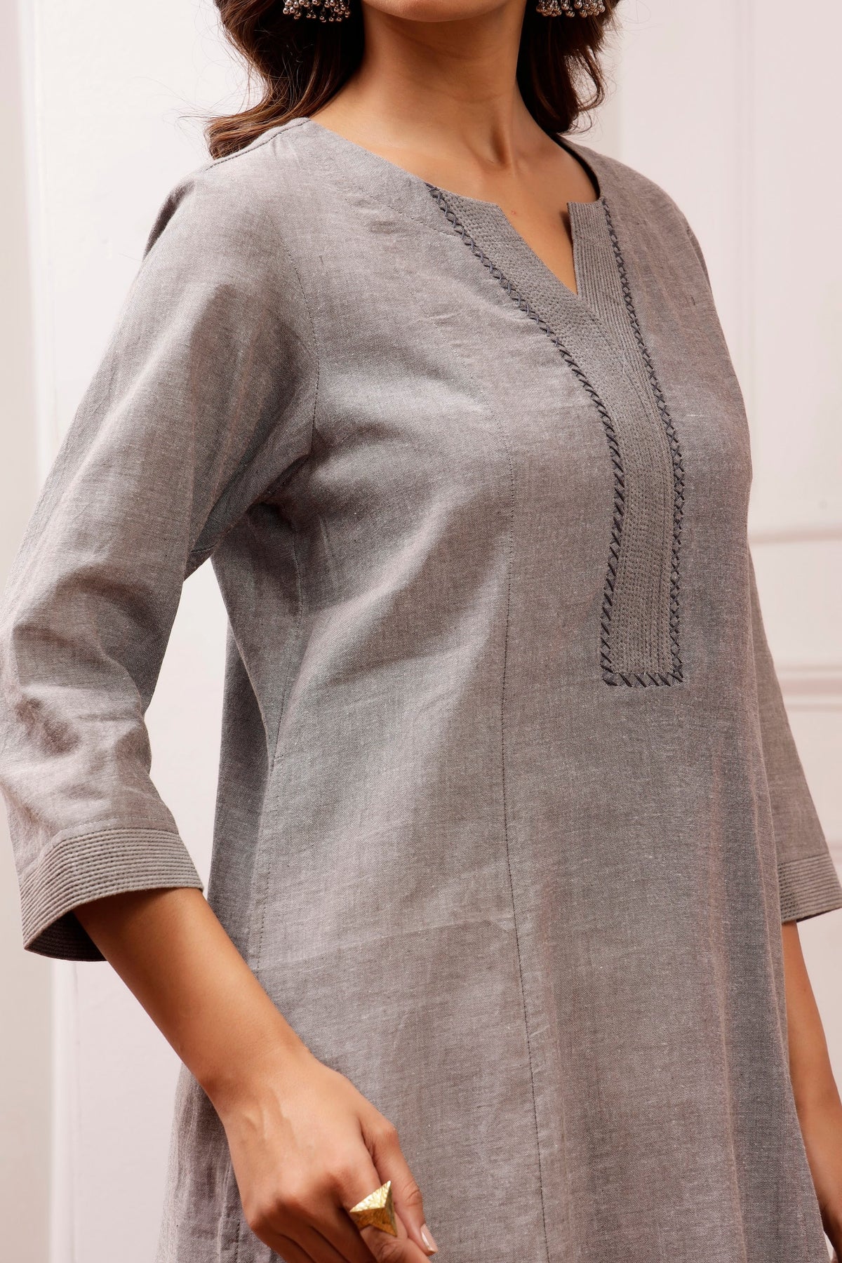 Steel Grey Shot Cotton Pintuck & Salwar Pant Set