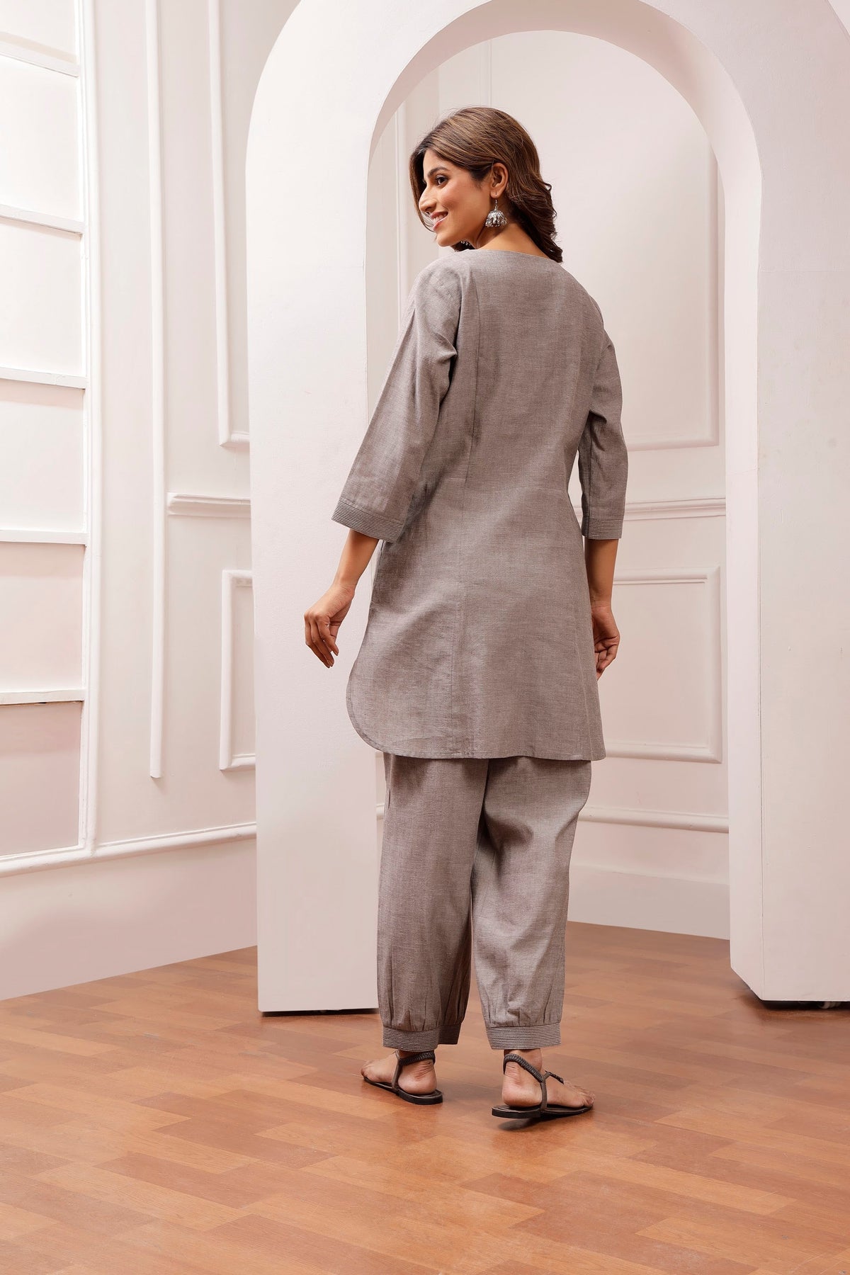 Steel Grey Shot Cotton Pintuck & Salwar Pant Set