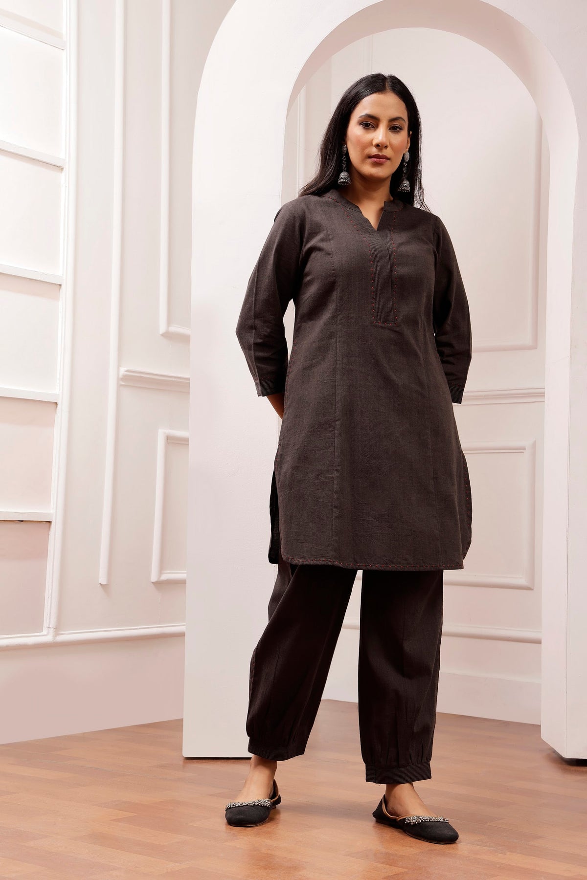 Charcoal Handwoven Cotton Tunic & Salwar Co-ord Set