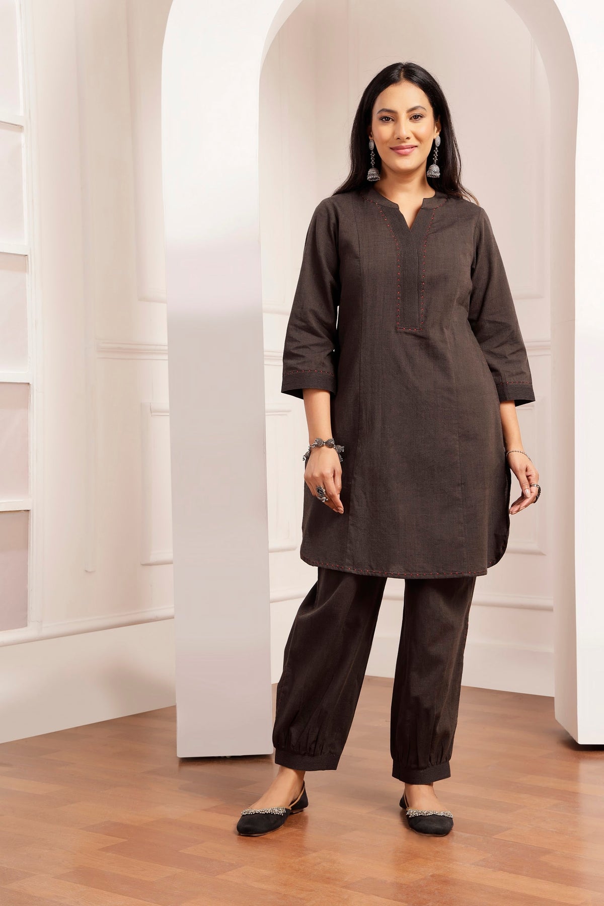 Charcoal Handwoven Cotton Tunic & Salwar Co-ord Set
